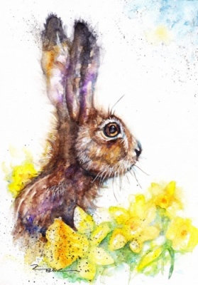 Hare and Daffodils A5 Watercolour Print